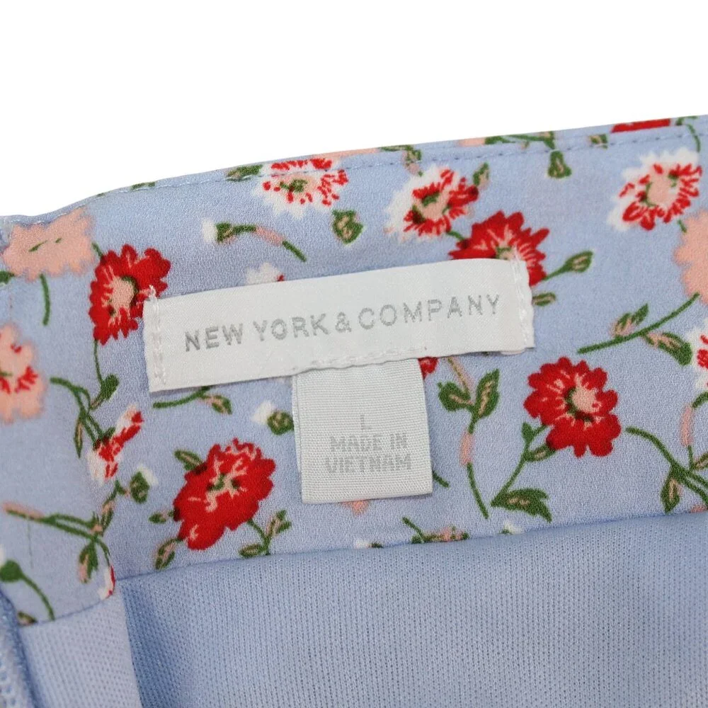 New York & Company Womens Large Red Blue Floral Hi-Lo Hem Ruffled Layers Skirt - Picture 9 of 10